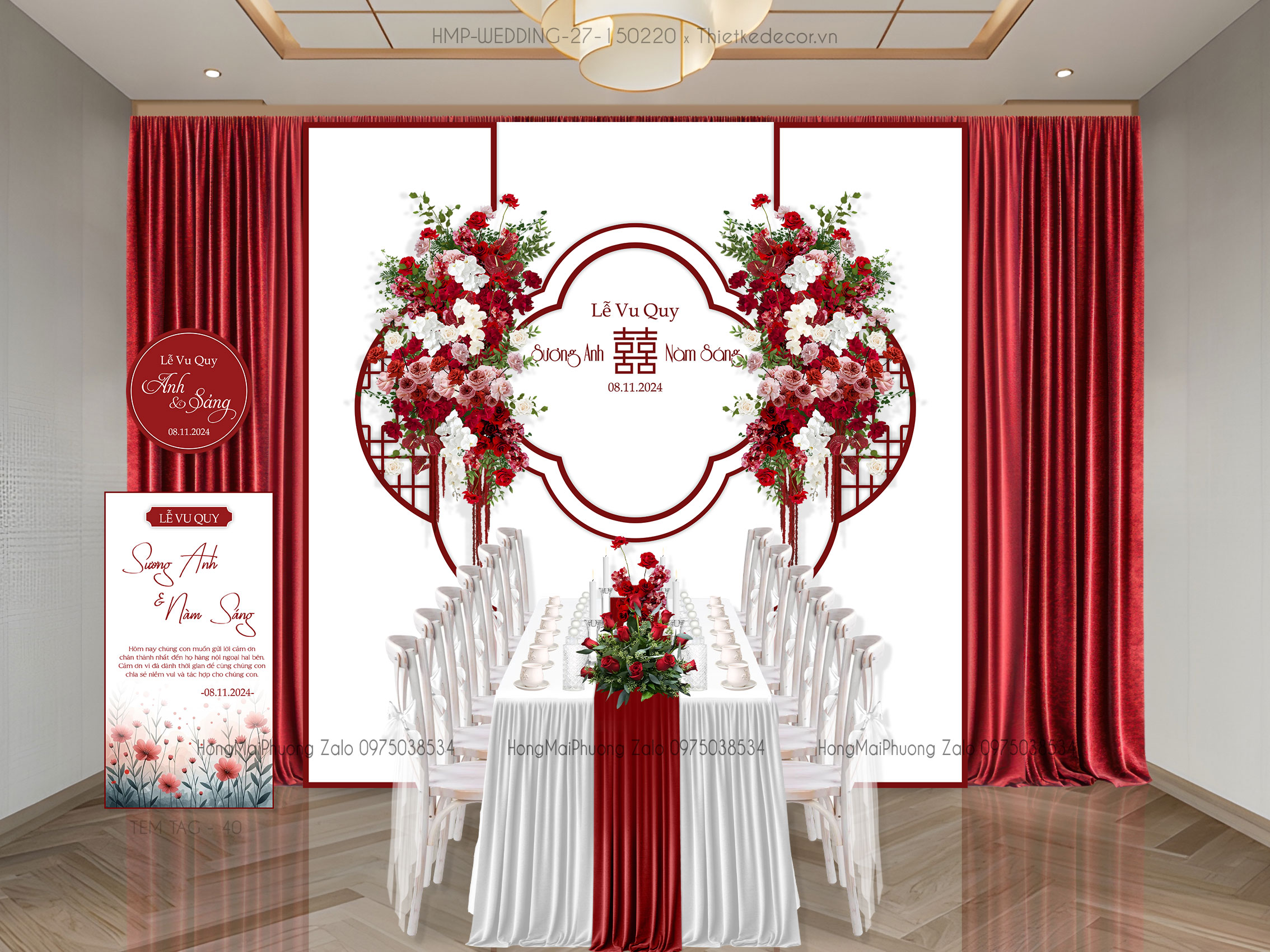 Gia tiên tone trắng đỏ kèm tem nước và tag bàn